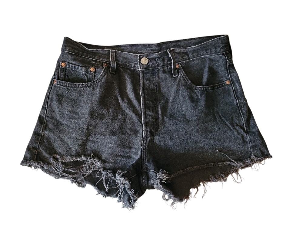Levi’s 501 W29 Denim Women’s Jeans Shorts Black High Rise Distressed